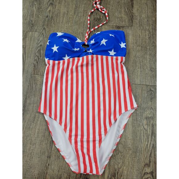 Pink Lily NEW USA Patriotic Red White Blue One Piece Bathing Suit Women's XL - Picture 1 of 3